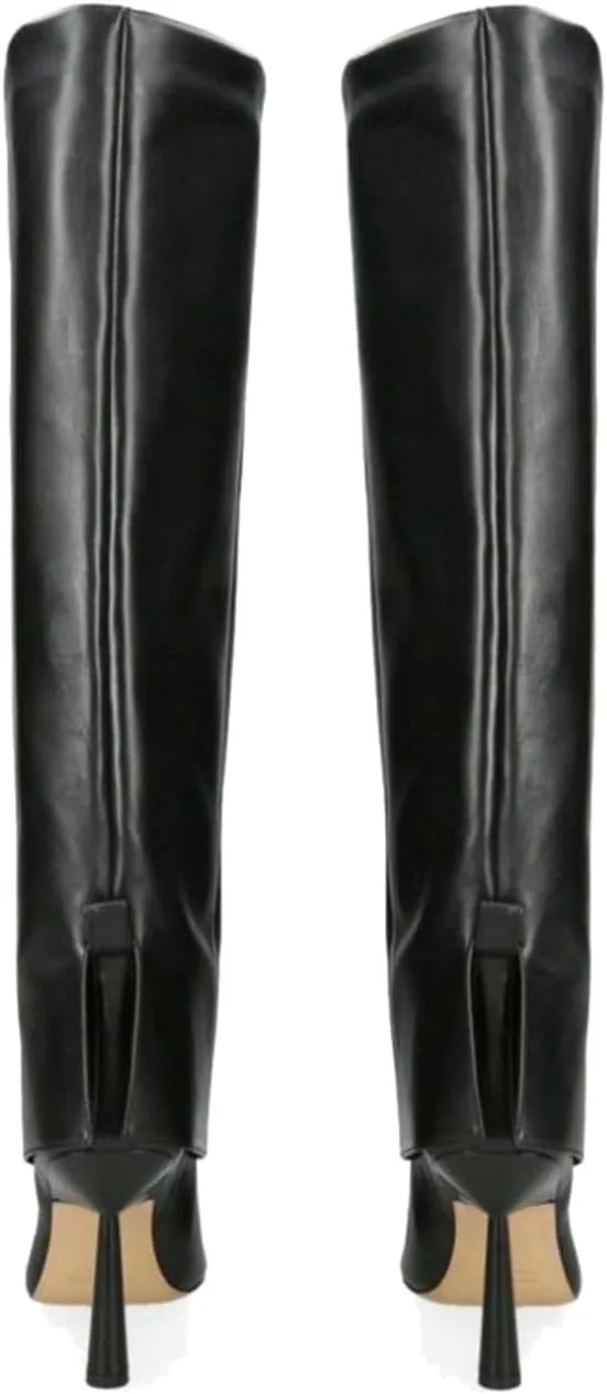 Goolita Fold Over Boots For Women, Pointed Toe Stiletto Heel Knee High Boots Fashion Comfortable Slip On Tall Boots