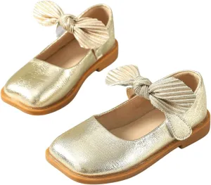 GORGLITTER Girl's Dress Shoes Bow Cute Ballerina Flat Sandals Close Toe Flats Gold 2