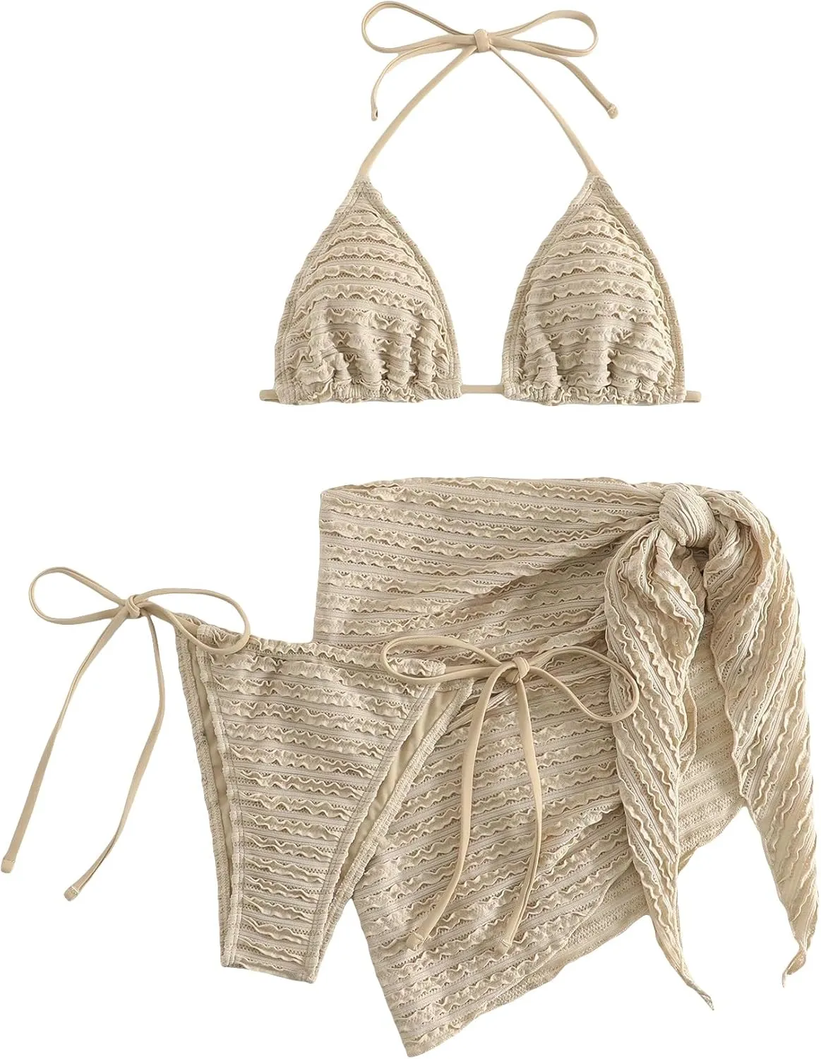 GORGLITTER Women's 3 Piece Swimsuits Halter Triangle String Bikini Set with Beach Skirt Swimwear Set