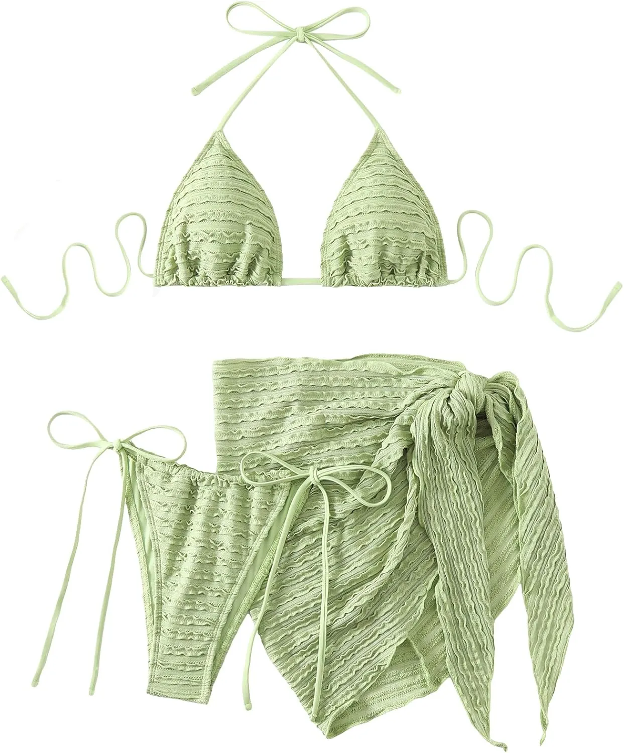 GORGLITTER Women's 3 Piece Swimsuits Halter Triangle String Bikini Set with Beach Skirt Swimwear Set