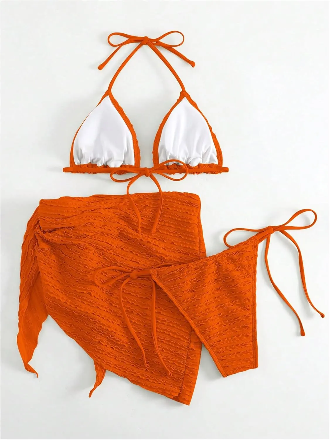 GORGLITTER Women's 3 Piece Swimsuits Halter Triangle String Bikini Set with Beach Skirt Swimwear Set