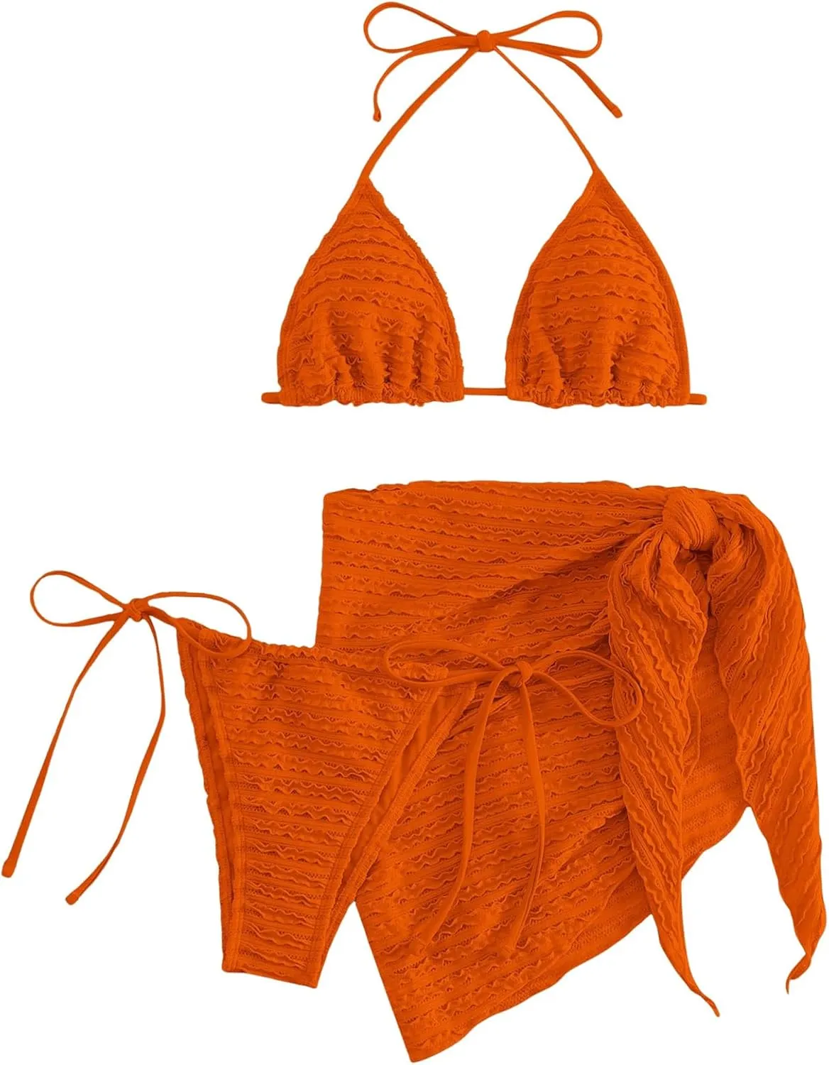 GORGLITTER Women's 3 Piece Swimsuits Halter Triangle String Bikini Set with Beach Skirt Swimwear Set