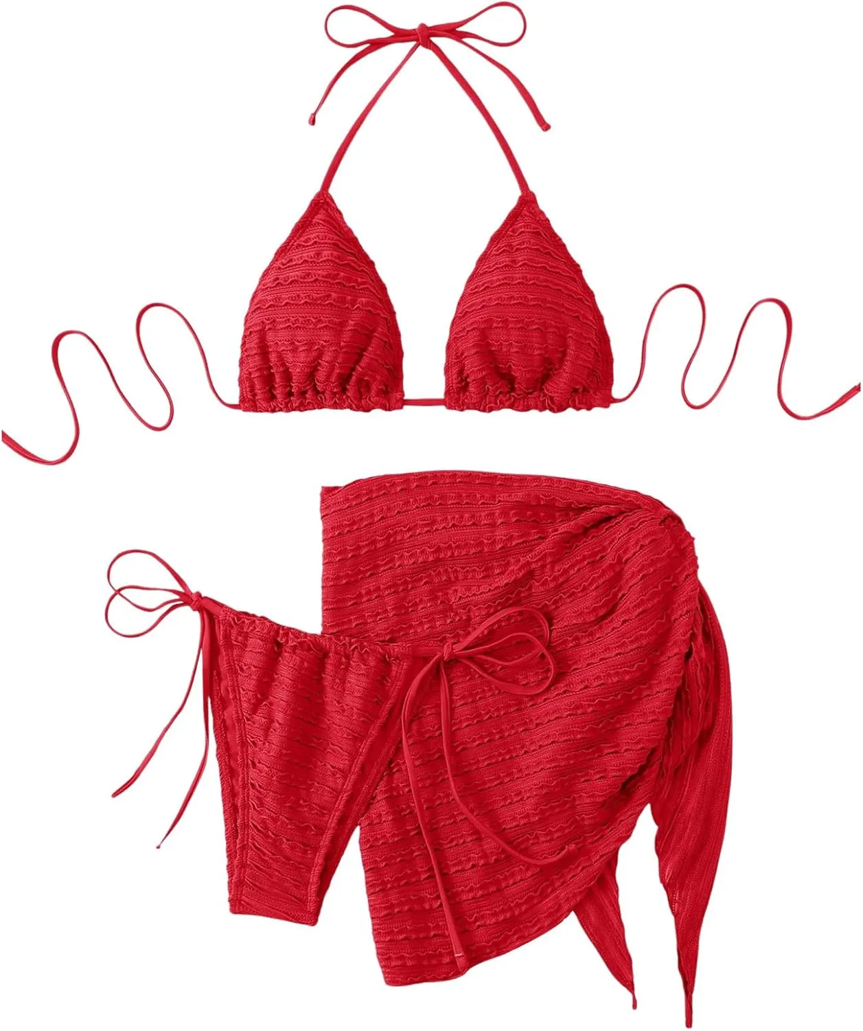 GORGLITTER Women's 3 Piece Swimsuits Halter Triangle String Bikini Set with Beach Skirt Swimwear Set