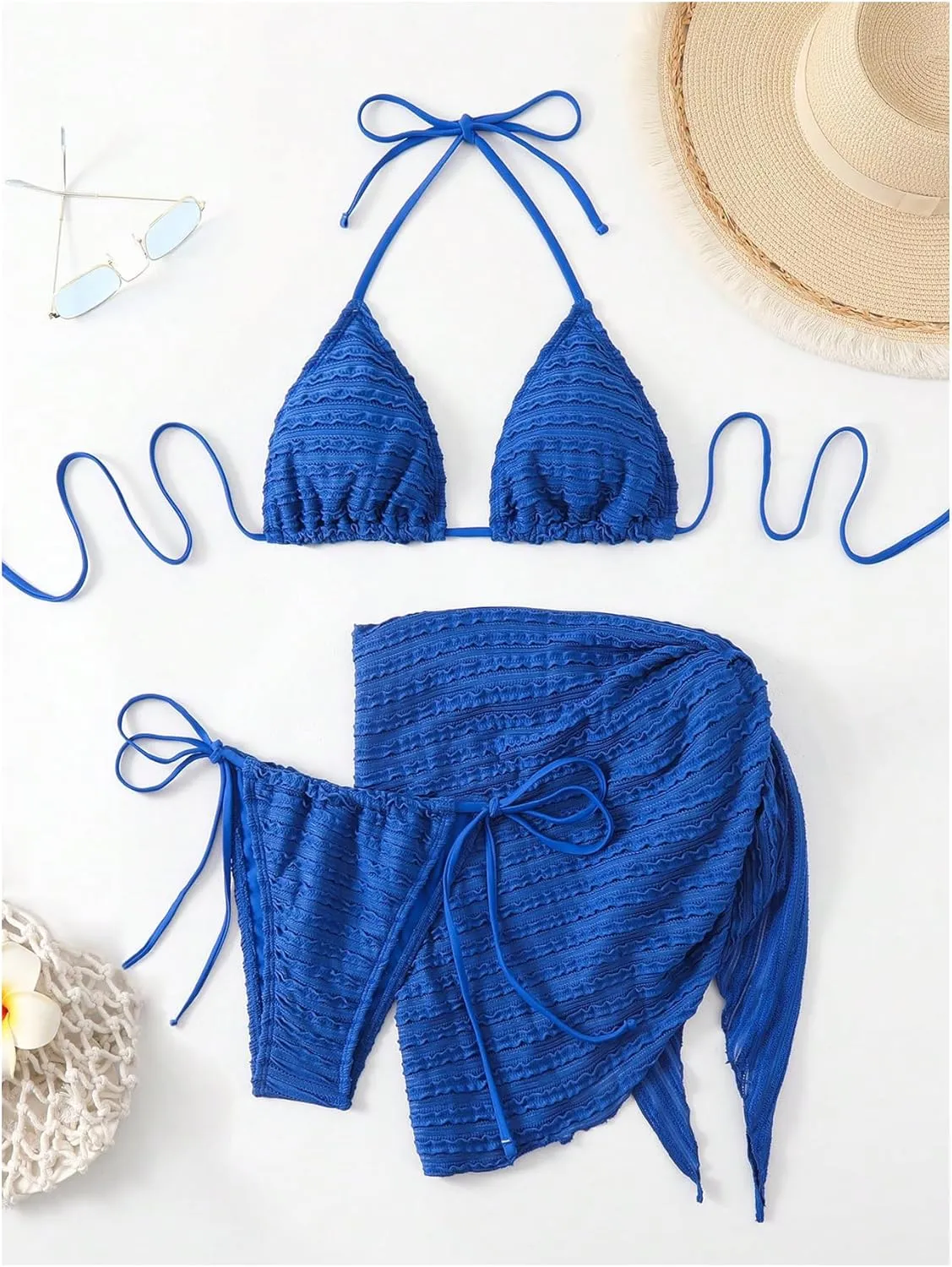 GORGLITTER Women's 3 Piece Swimsuits Halter Triangle String Bikini Set with Beach Skirt Swimwear Set
