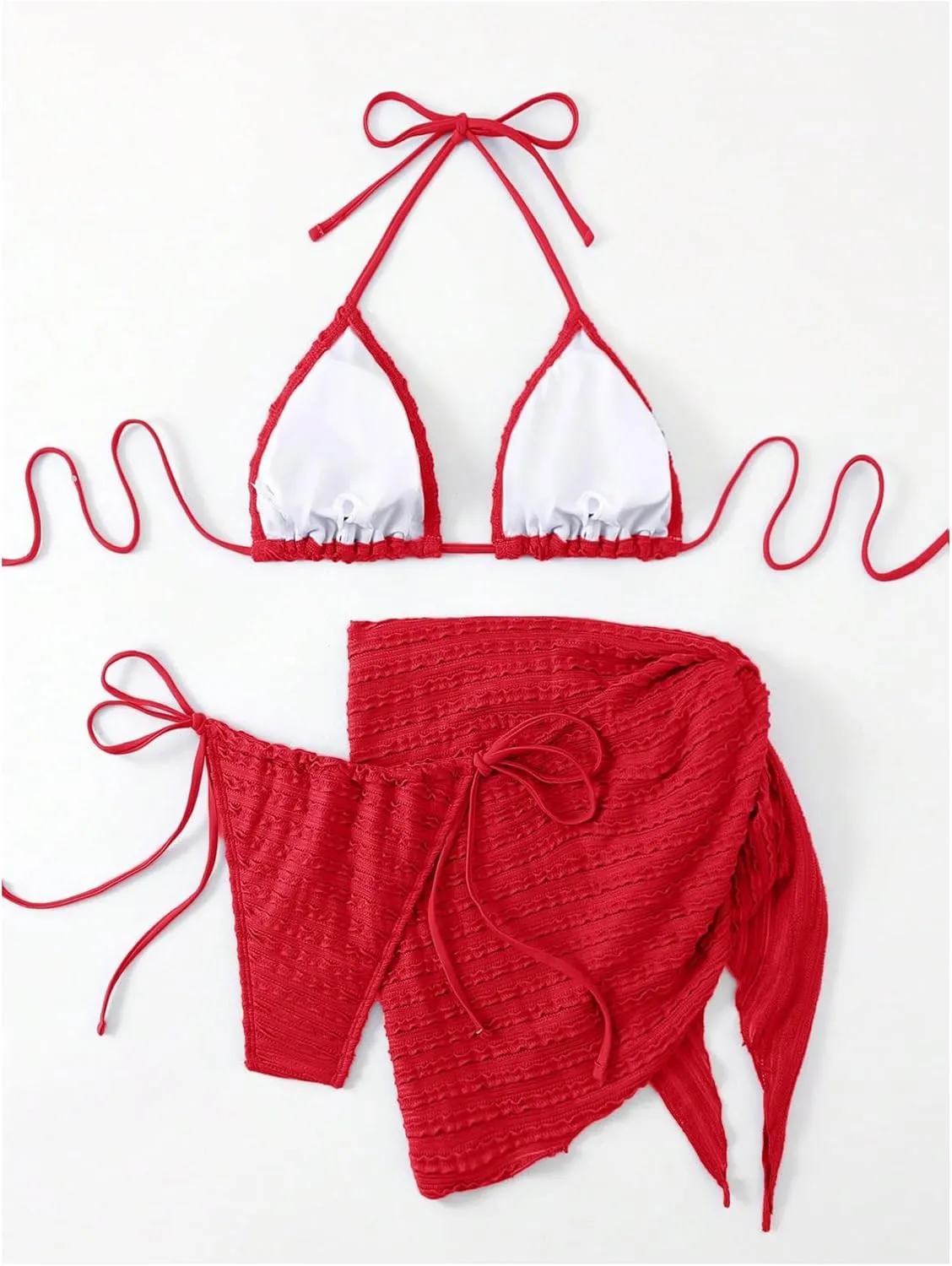 GORGLITTER Women's 3 Piece Swimsuits Halter Triangle String Bikini Set with Beach Skirt Swimwear Set