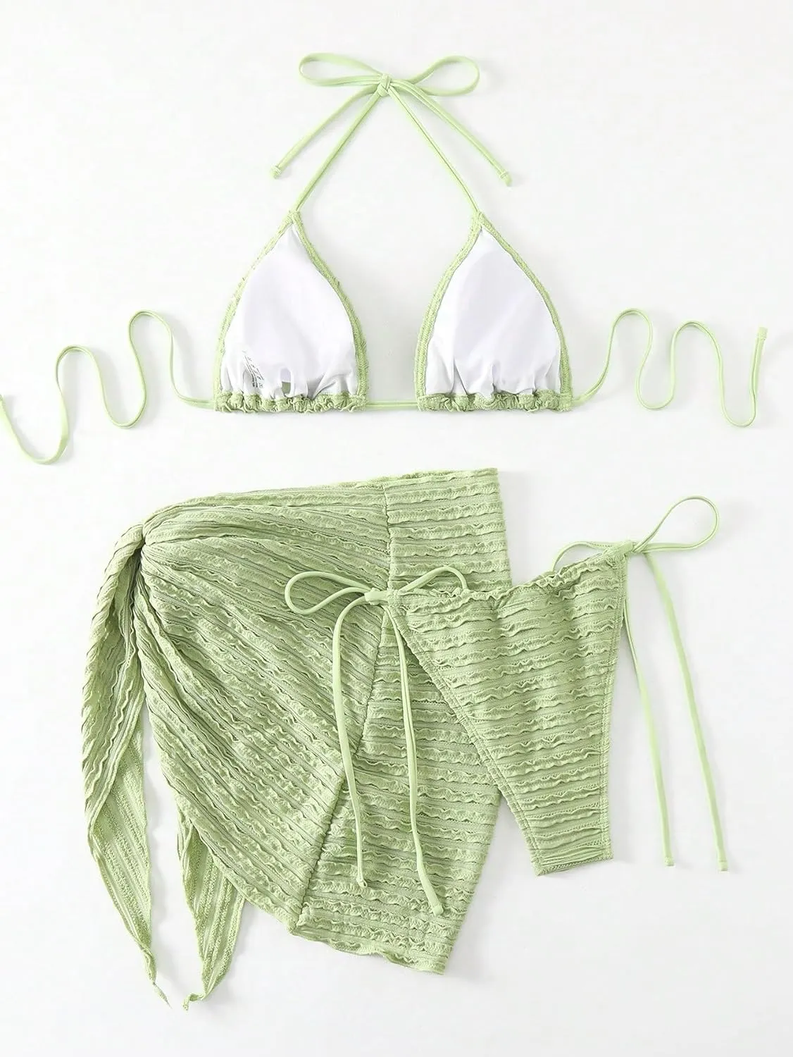 GORGLITTER Women's 3 Piece Swimsuits Halter Triangle String Bikini Set with Beach Skirt Swimwear Set