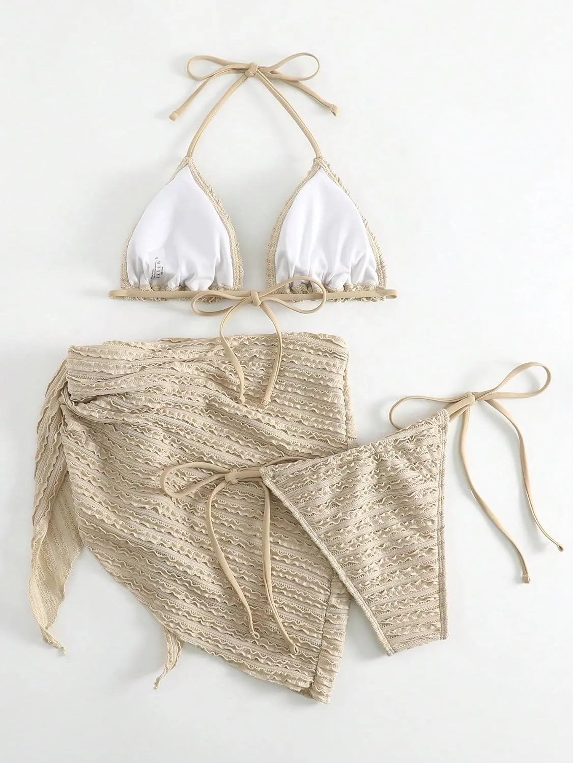 GORGLITTER Women's 3 Piece Swimsuits Halter Triangle String Bikini Set with Beach Skirt Swimwear Set