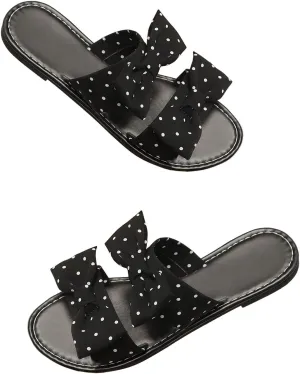 GORGLITTER Women's Bow Flat Denim Sandals Dress Open Toe Slip On Summer Slide Sandal