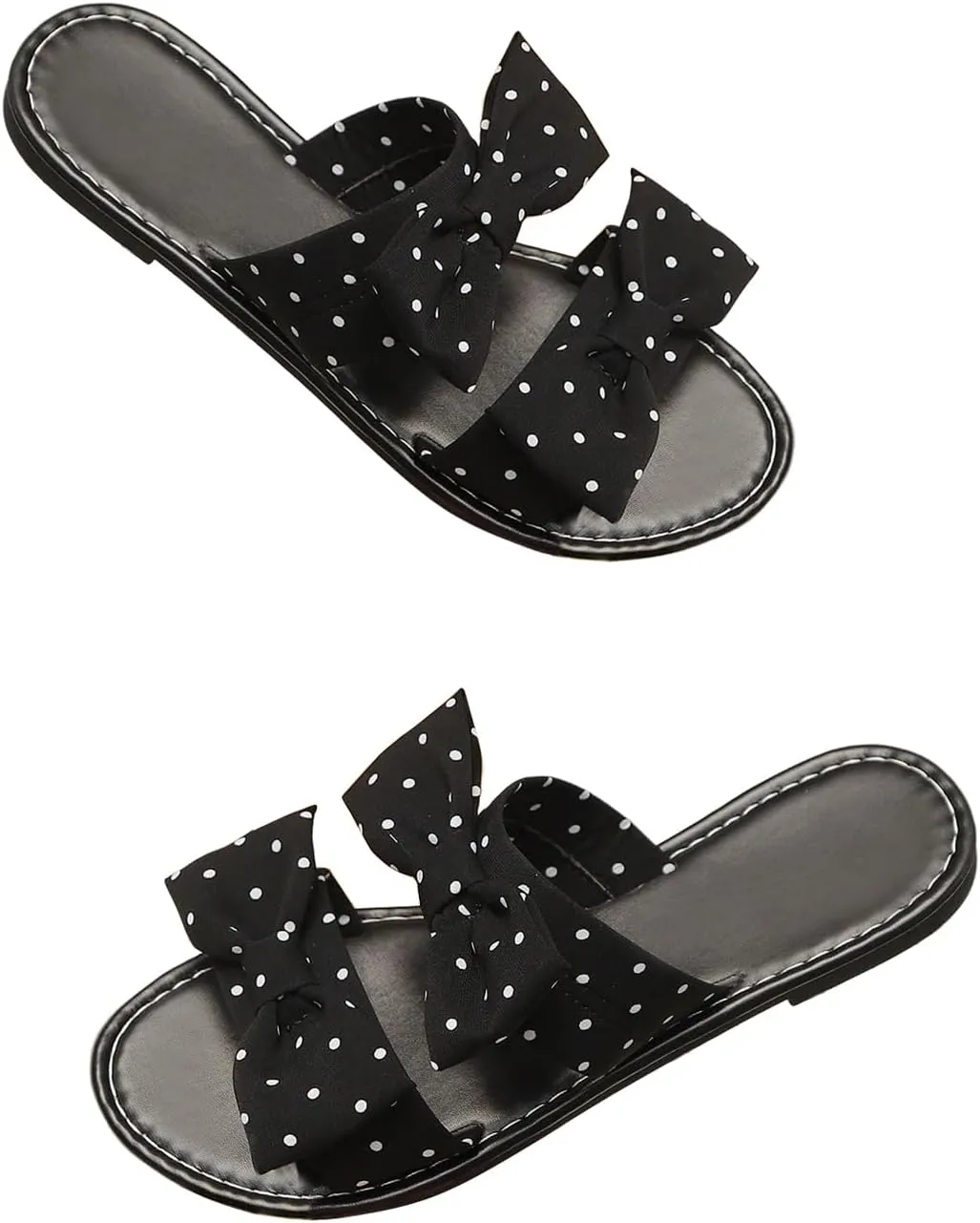 GORGLITTER Women's Bow Flat Denim Sandals Dress Open Toe Slip On Summer Slide Sandal