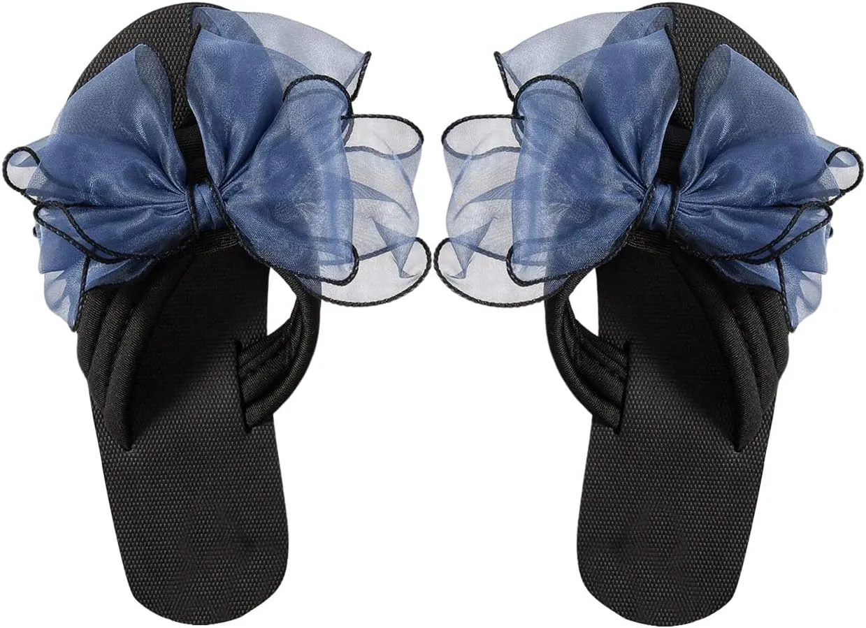 GORGLITTER Women's Bow Flip Flops Beach Flats Sandals 2025 Round Open Toe Slide Shoes