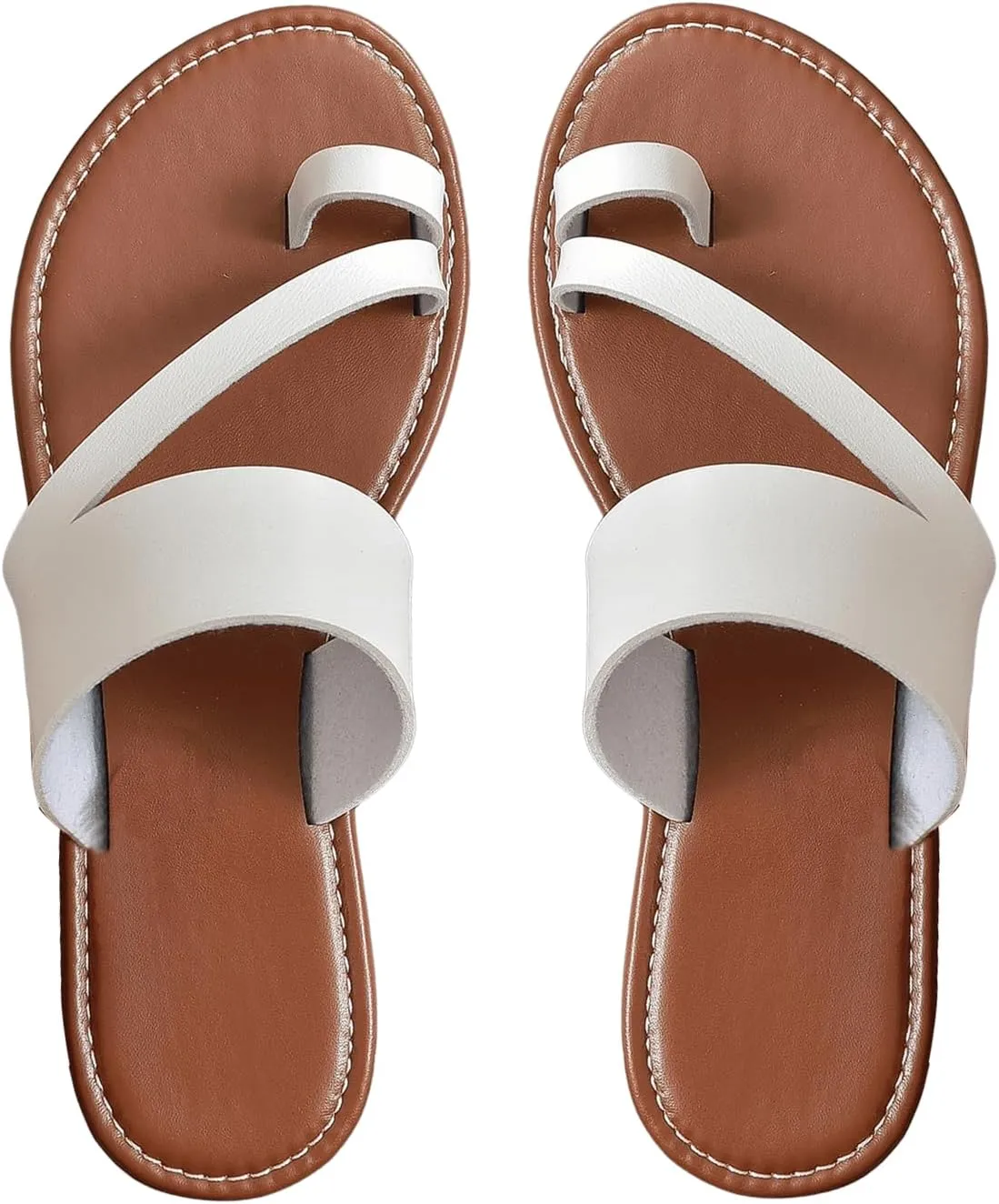 GORGLITTER Women's Cross Strappy Leather Flats Sandal Cute Dressy Toe Ring Open Toe Slip on Slide Sandals