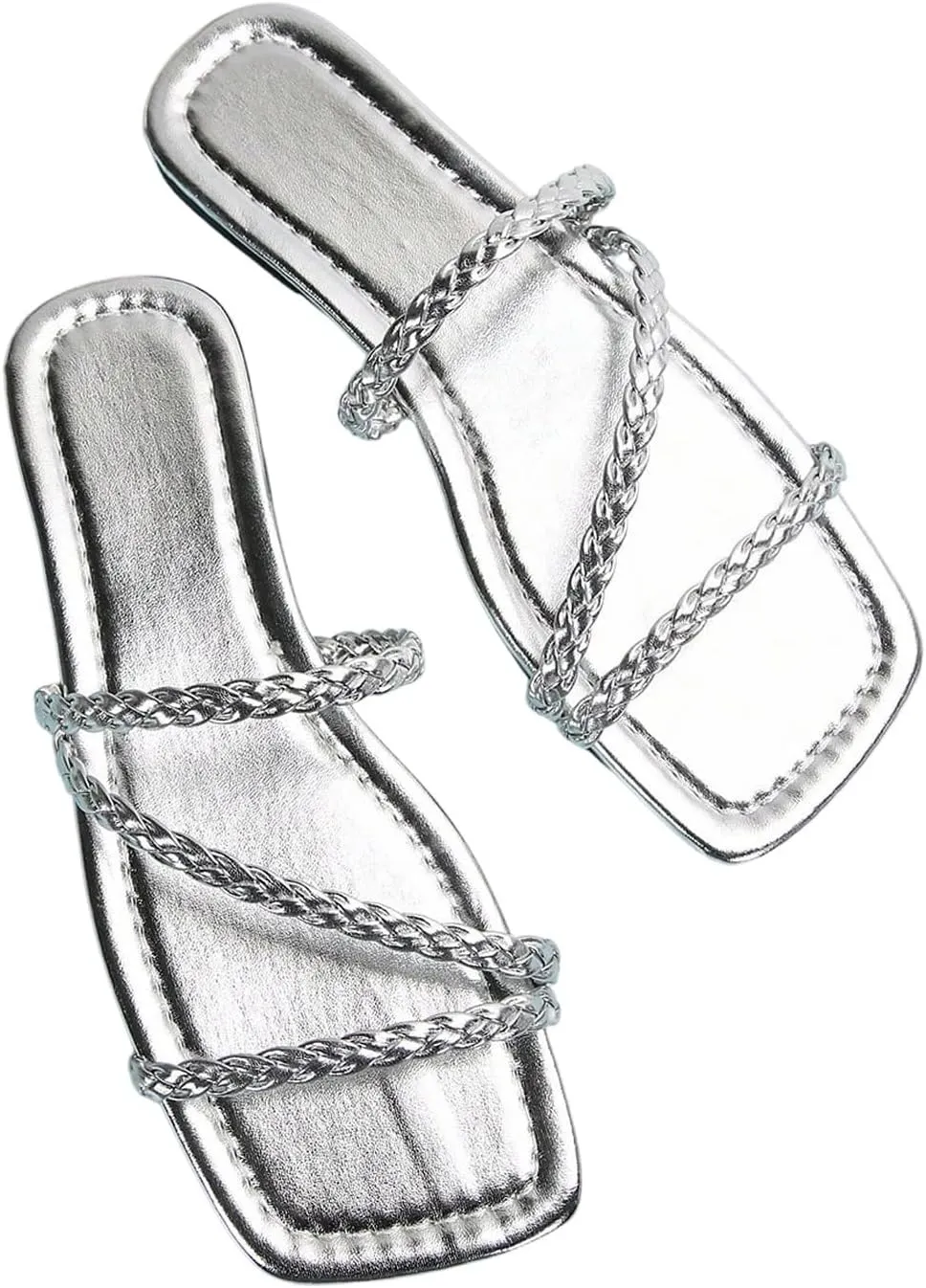 GORGLITTER Women's Metallic Strappy Flats Sandal Dressy Cute Open Toe Slip on Slides Summer Vacation Beach Sandals 2025