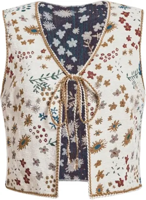 GORGLITTER Women's Plus Size Tie Front Vest Top Country Concert Western Cowgirl Outfit Vintage Boho Floral Vest