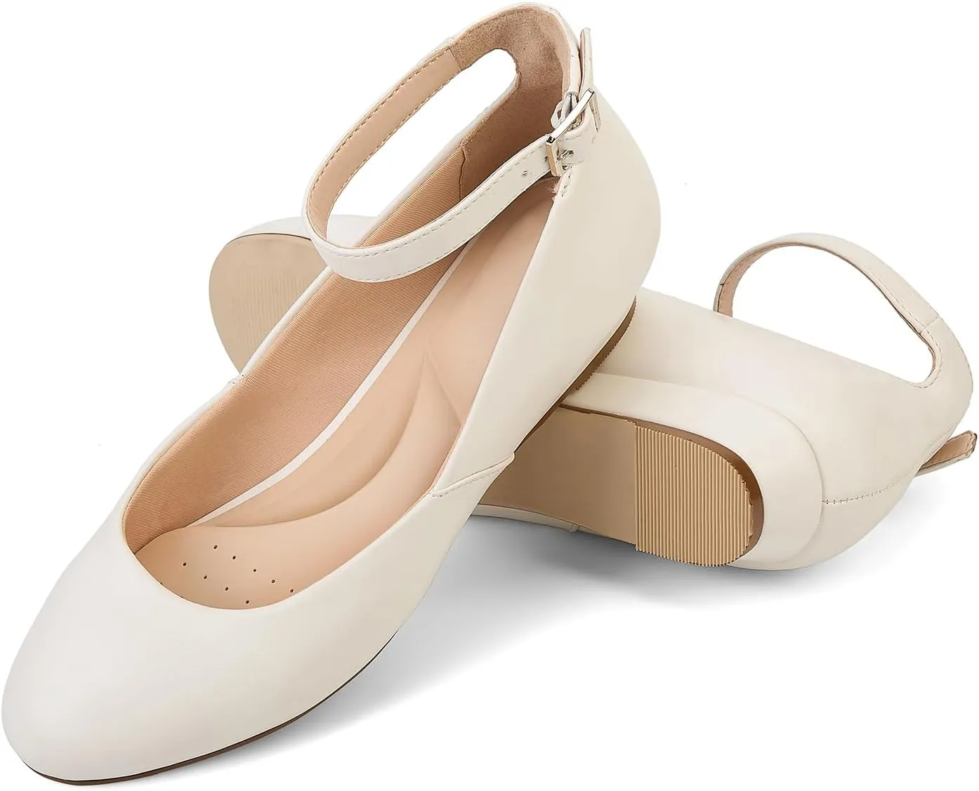 GOSERCE Ballet Flats Shoes for Women with Pointed Toe Low Wedge Ankle Strap Comfortable Dressy Casual Party Business Work Lady Shoes Summer