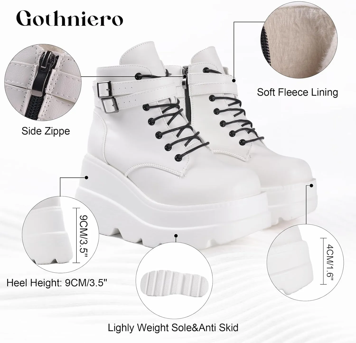Gothniero Platform Goth Ankle Boots for Womem Black Holographic Combat Chunky Heel Boots with Side Zip Lace Up Wedge Booties US5.5-11