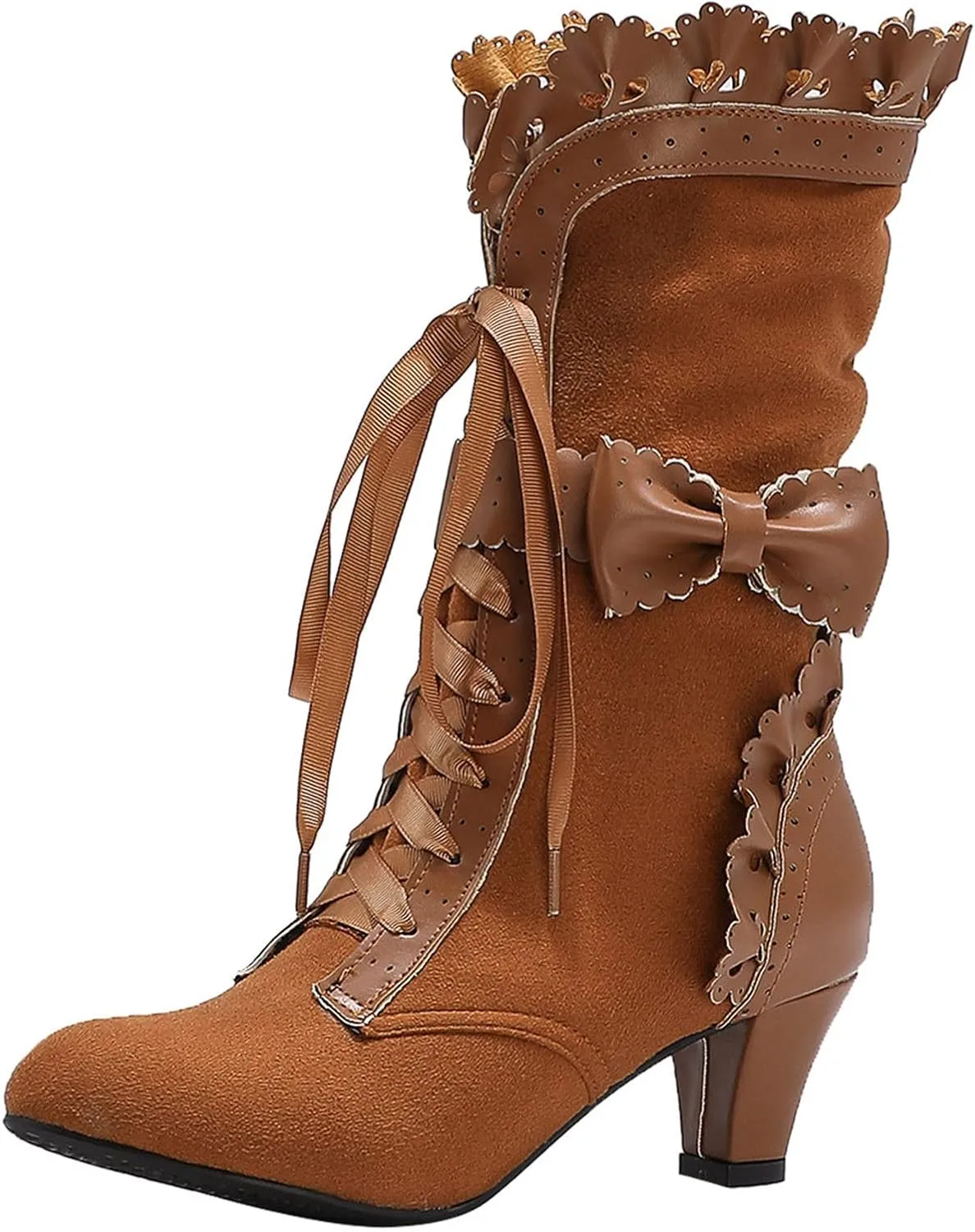 Halloween Boots for Women Women Vintage Victorian Boots 70s Lace Up Mid Calf Renaissance Boots Fall Winter Boots