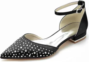 Hanfike Girls Womens Formal Flats for Wedding Ankle Strap Crystals Beaded Wedding Party Shoes JY287