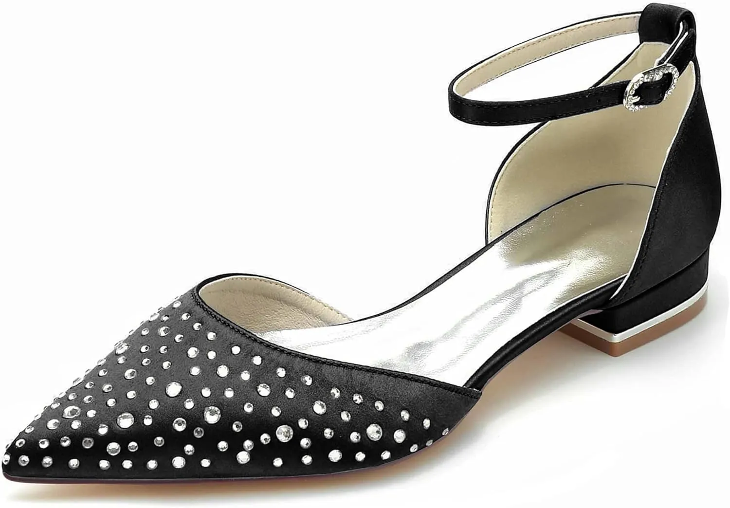 Hanfike Girls Womens Formal Flats for Wedding Ankle Strap Crystals Beaded Wedding Party Shoes JY287