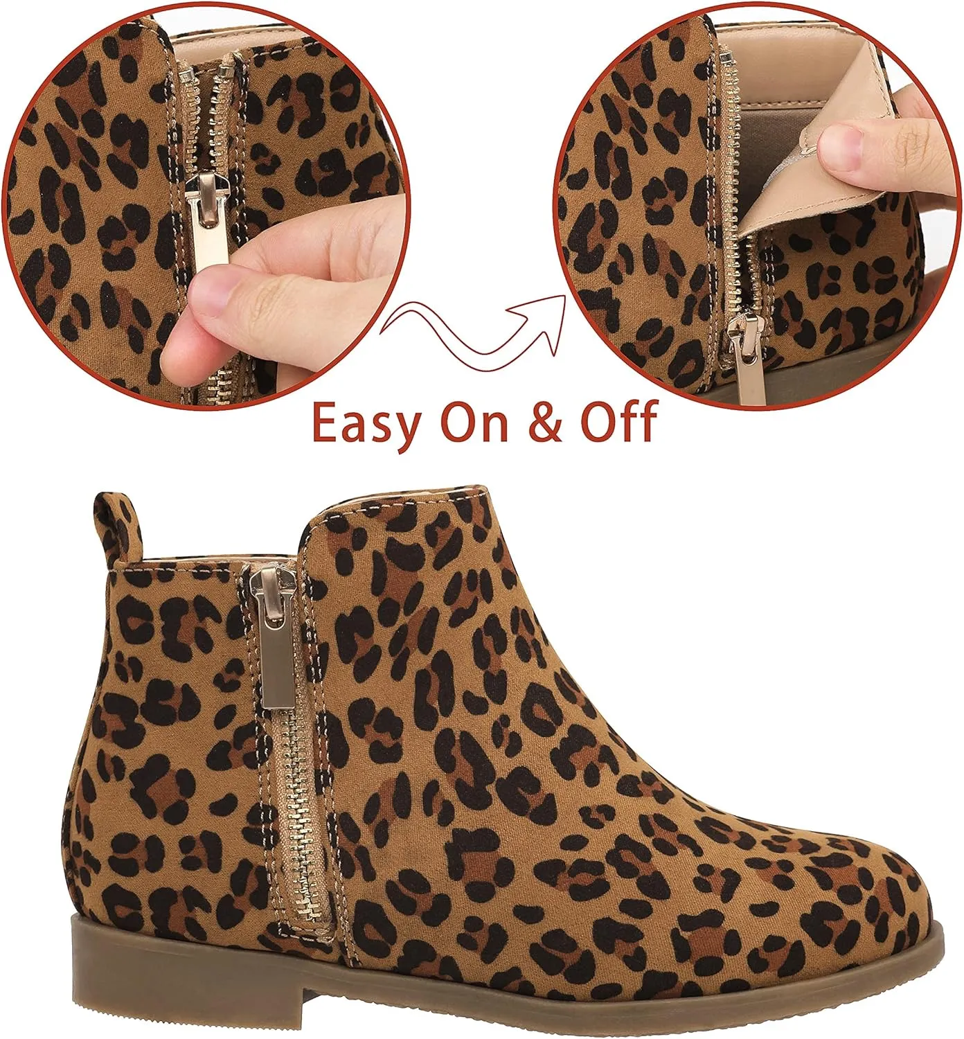 Harvest Land Girl Boots Kids Ankle Boots Warm Side Zipper Low Heel Short Booties Winter Anti-Slip Outdoor Shoes for Little Kids/Big Kids