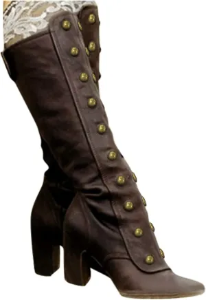 Hbeylia Rivet Goth Knee High Boots For Women Fashion Punk Gothic Studded Chunky High Heels Dressy Pump Tall Boots Winter Lolita Dress Boots For Ladies Bride Wedding Halloween Christmas Party