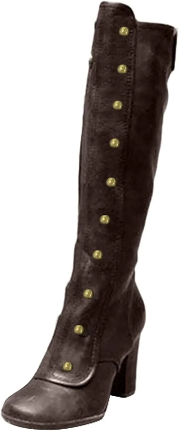 Hbeylia Rivet Goth Knee High Boots For Women Fashion Punk Gothic Studded Chunky High Heels Dressy Pump Tall Boots Winter Lolita Dress Boots For Ladies Bride Wedding Halloween Christmas Party