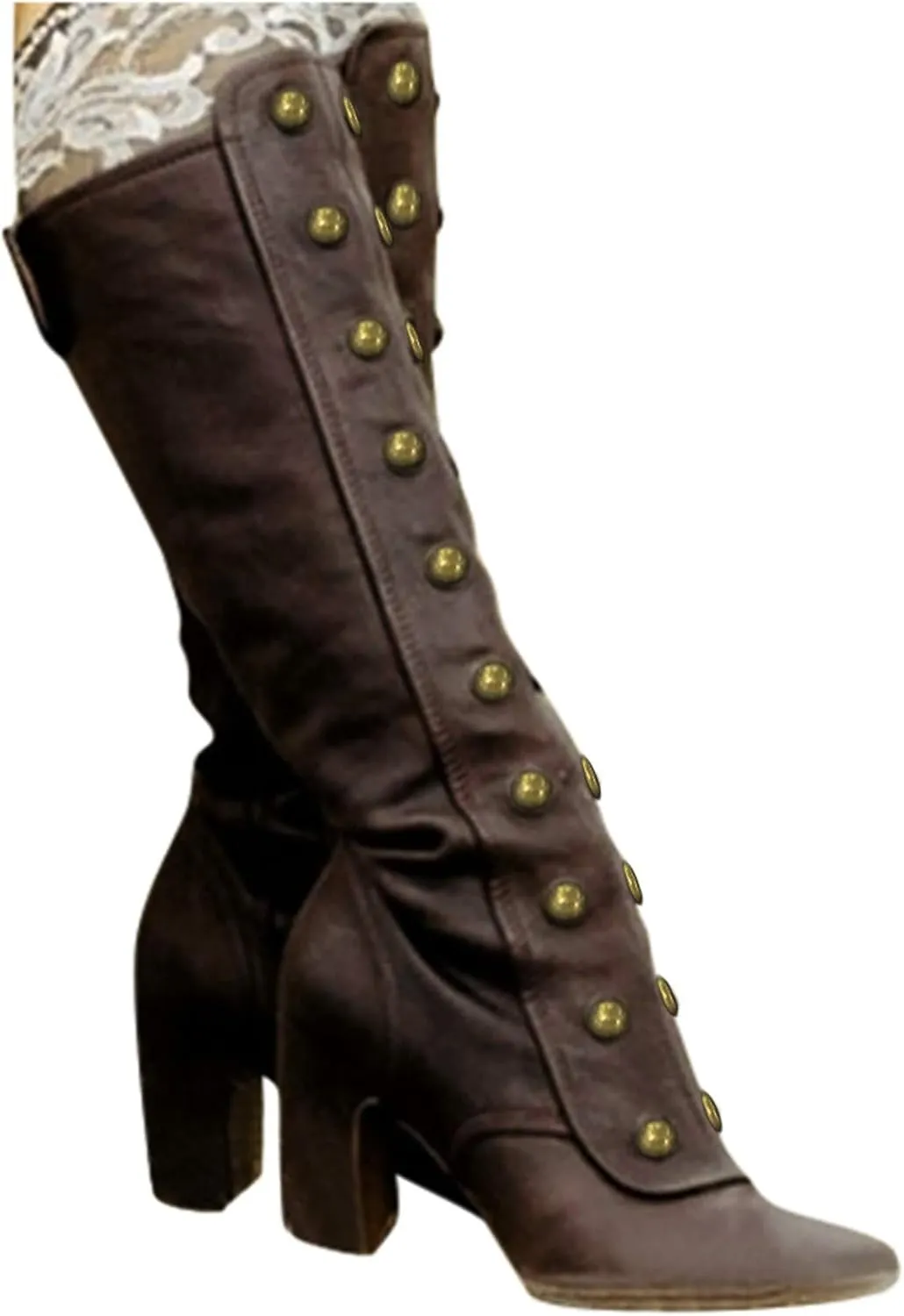 Hbeylia Rivet Goth Knee High Boots For Women Fashion Punk Gothic Studded Chunky High Heels Dressy Pump Tall Boots Winter Lolita Dress Boots For Ladies Bride Wedding Halloween Christmas Party
