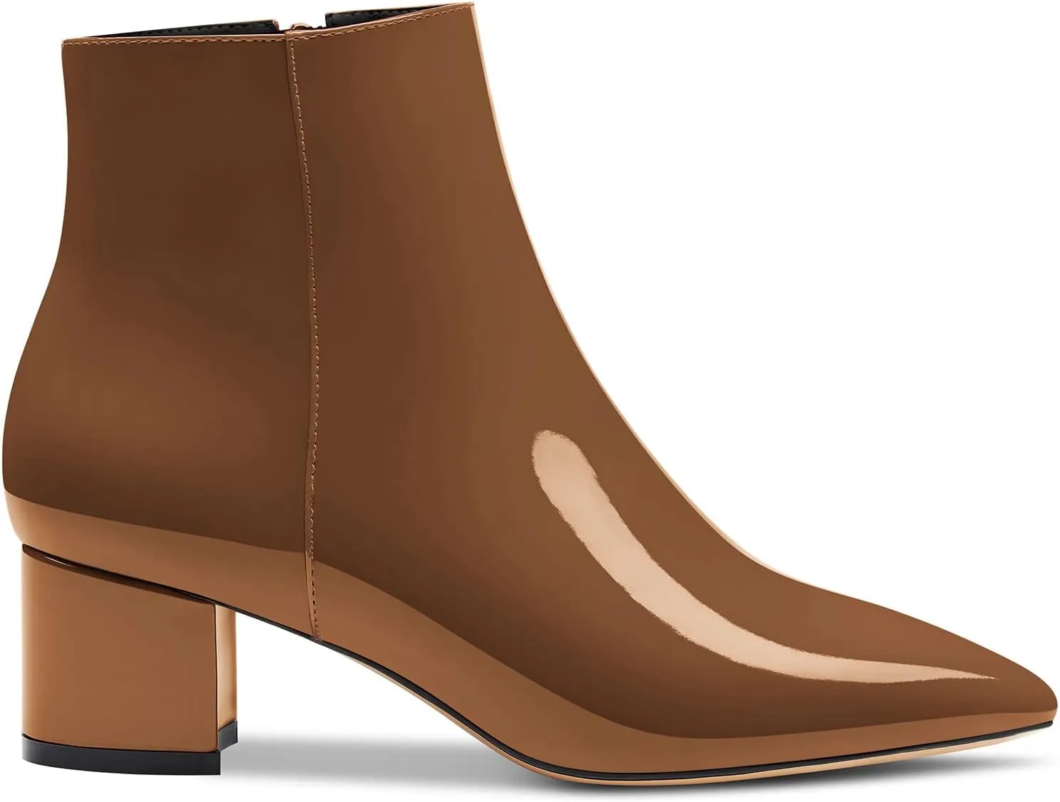 HDEUOLM Women Chunky Block Heel Pointed Toe Ankle Boots Short Bootie Zipper Slip-on Classic Dress Boots 2.0 Inches Heels