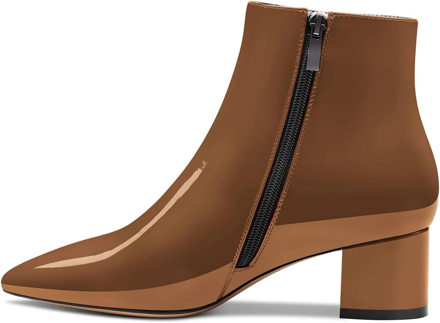 HDEUOLM Women Chunky Block Heel Pointed Toe Ankle Boots Short Bootie Zipper Slip-on Classic Dress Boots 2.0 Inches Heels