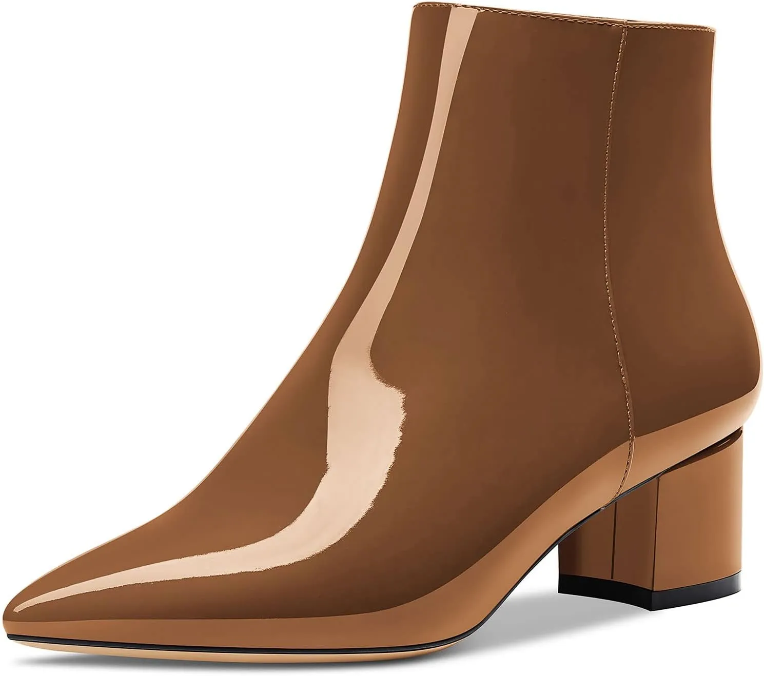 HDEUOLM Women Chunky Block Heel Pointed Toe Ankle Boots Short Bootie Zipper Slip-on Classic Dress Boots 2.0 Inches Heels