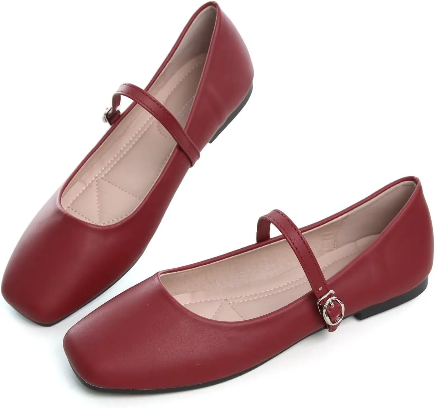 Hee grand Leather Mary Jane Shoes for Women Dressy Square Toe Ballet Flats with Strap Comfortable Walking Shoes Soft Leather Dress Shoes