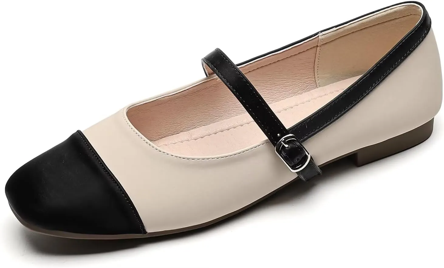 Hee grand Leather Mary Jane Shoes for Women Dressy Square Toe Ballet Flats with Strap Comfortable Walking Shoes Soft Leather Dress Shoes