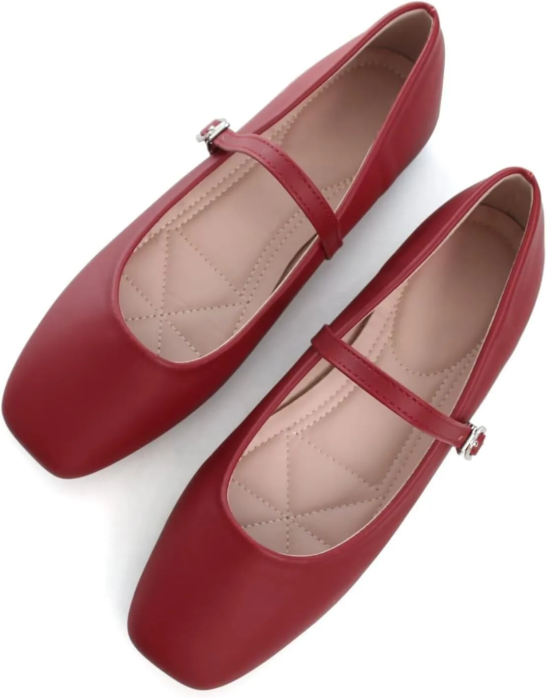 Hee grand Leather Mary Jane Shoes for Women Dressy Square Toe Ballet Flats with Strap Comfortable Walking Shoes Soft Leather Dress Shoes