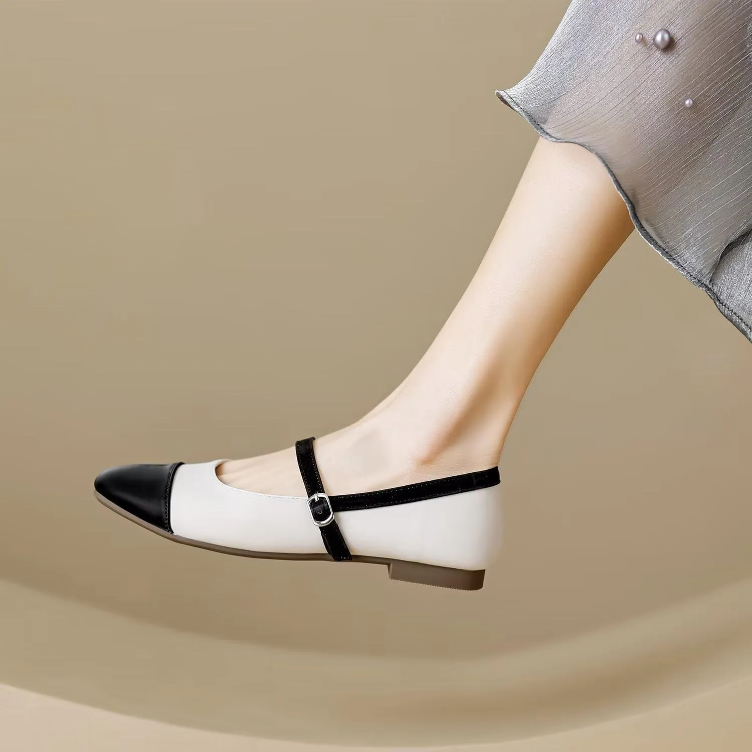 Hee grand Leather Mary Jane Shoes for Women Dressy Square Toe Ballet Flats with Strap Comfortable Walking Shoes Soft Leather Dress Shoes