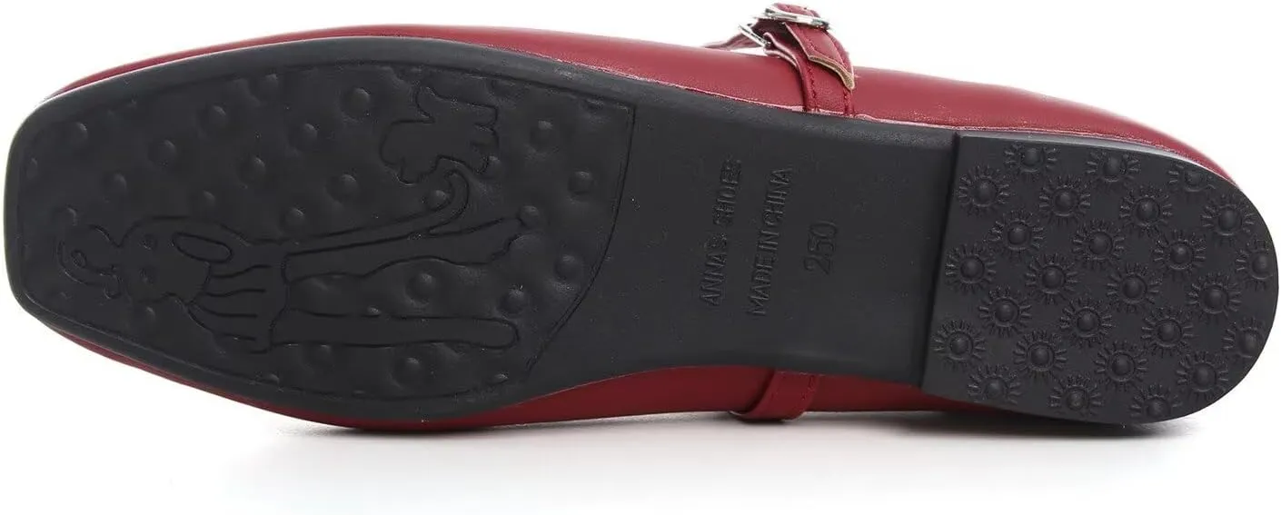 Hee grand Leather Mary Jane Shoes for Women Dressy Square Toe Ballet Flats with Strap Comfortable Walking Shoes Soft Leather Dress Shoes