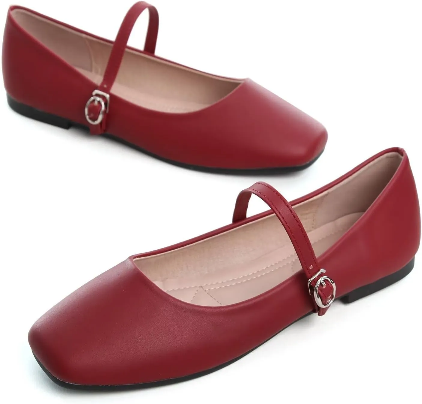 Hee grand Leather Mary Jane Shoes for Women Dressy Square Toe Ballet Flats with Strap Comfortable Walking Shoes Soft Leather Dress Shoes
