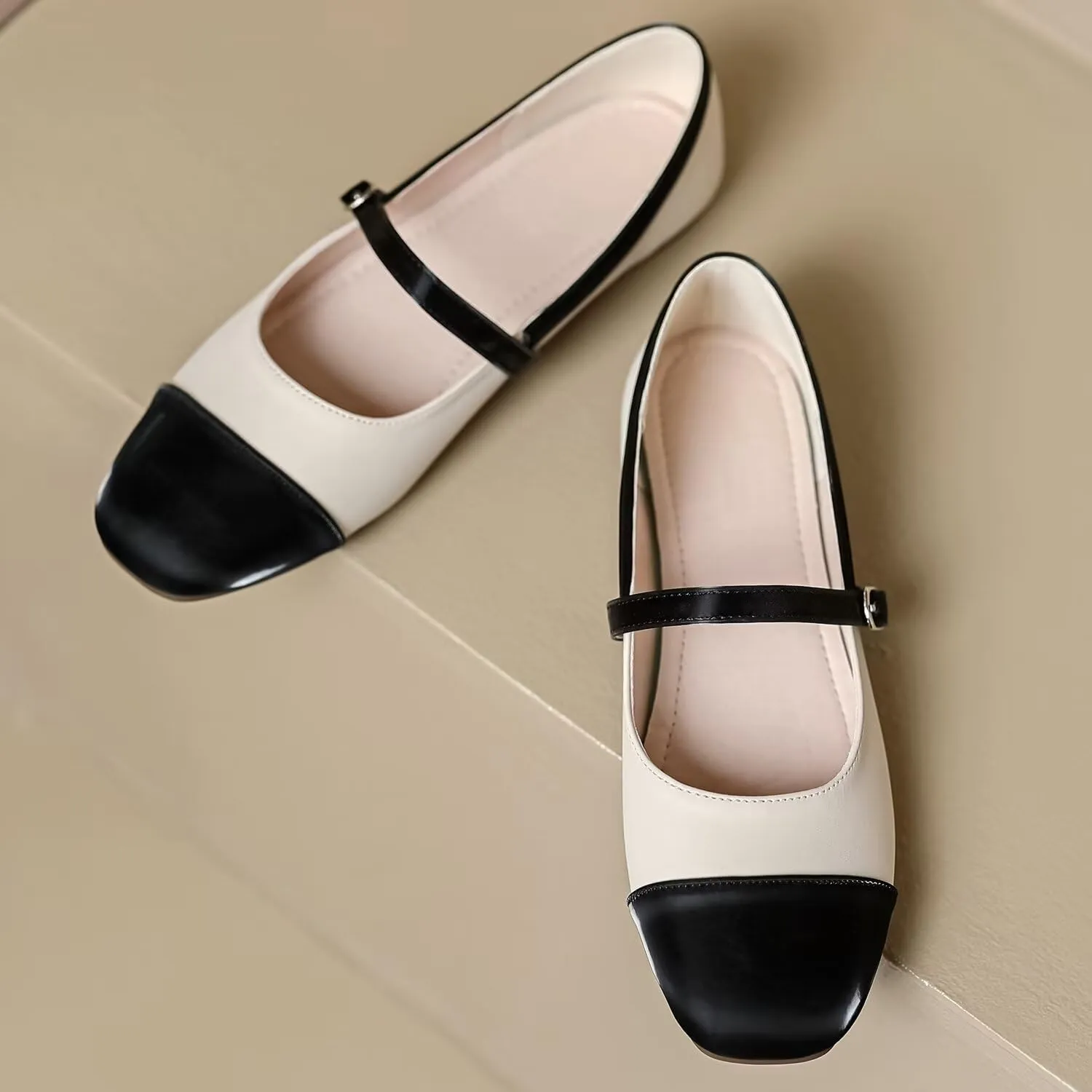 Hee grand Leather Mary Jane Shoes for Women Dressy Square Toe Ballet Flats with Strap Comfortable Walking Shoes Soft Leather Dress Shoes