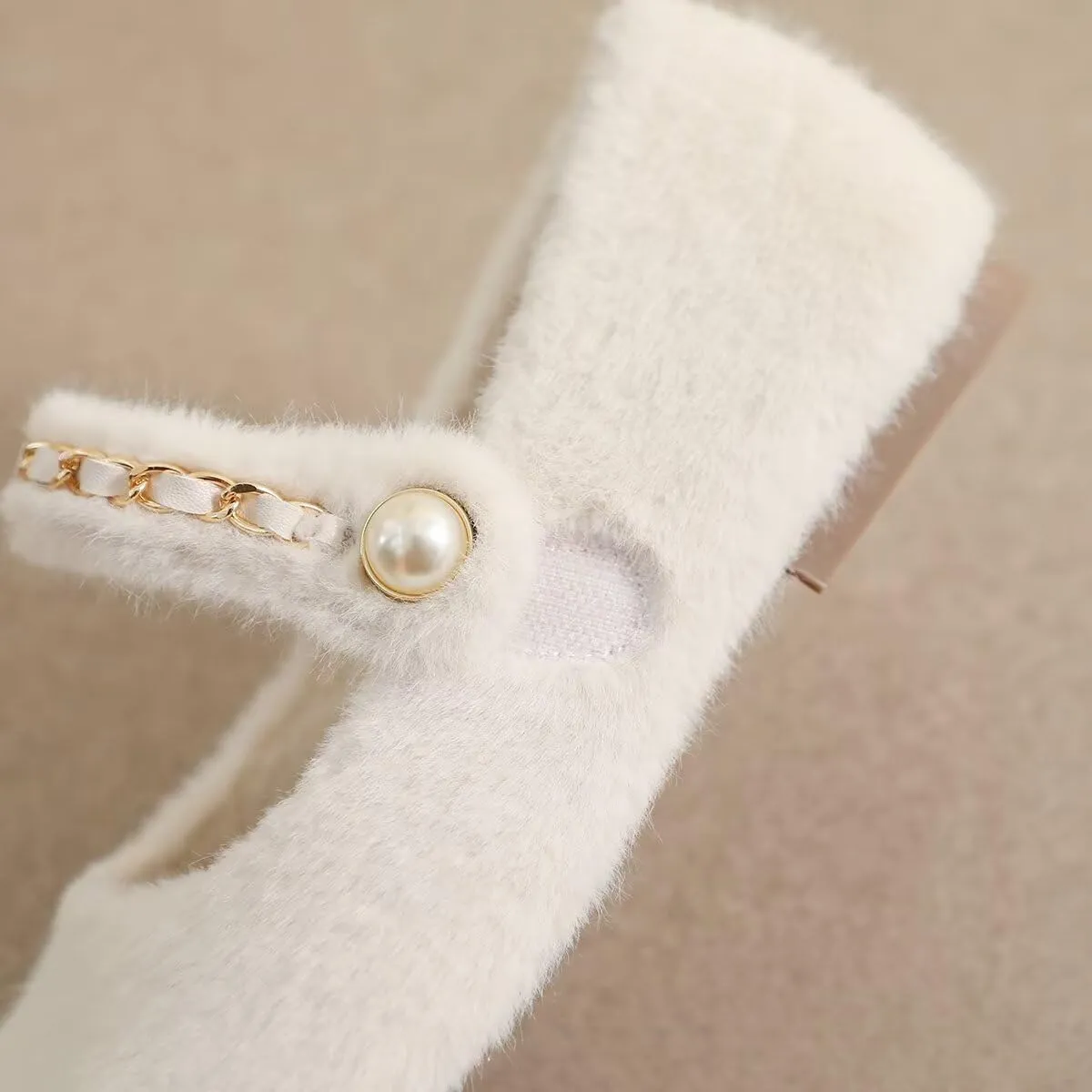 Hee grand Winter Plush Mary Jane Shoes for Women Fuzzy Warm Cozy Flats Comfy Anti-Slip Soft Fur Flats