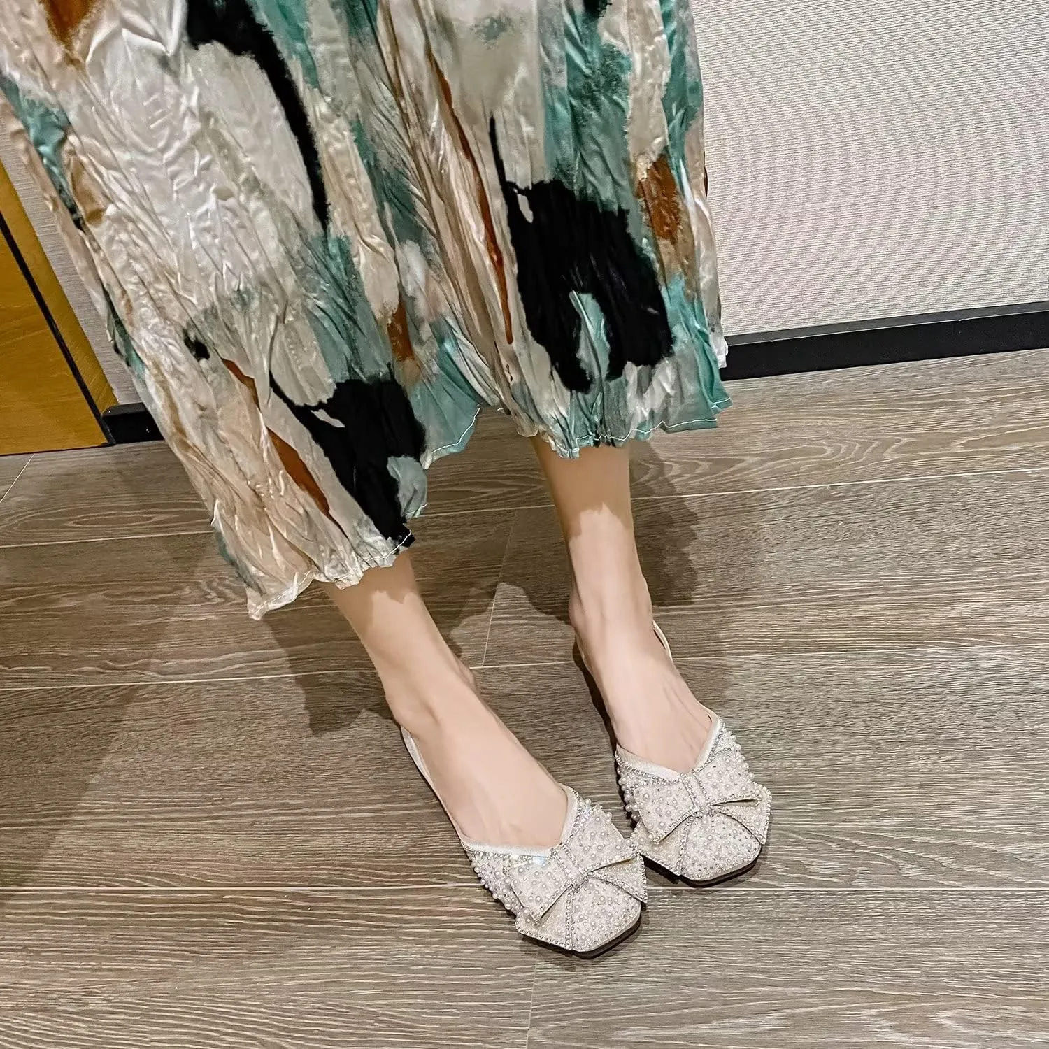 Hee grand Women Square Toe Crystals Shoes Glittering Rhinestone Wedding Dress Shoes Fashion Bridesmaid Shoes