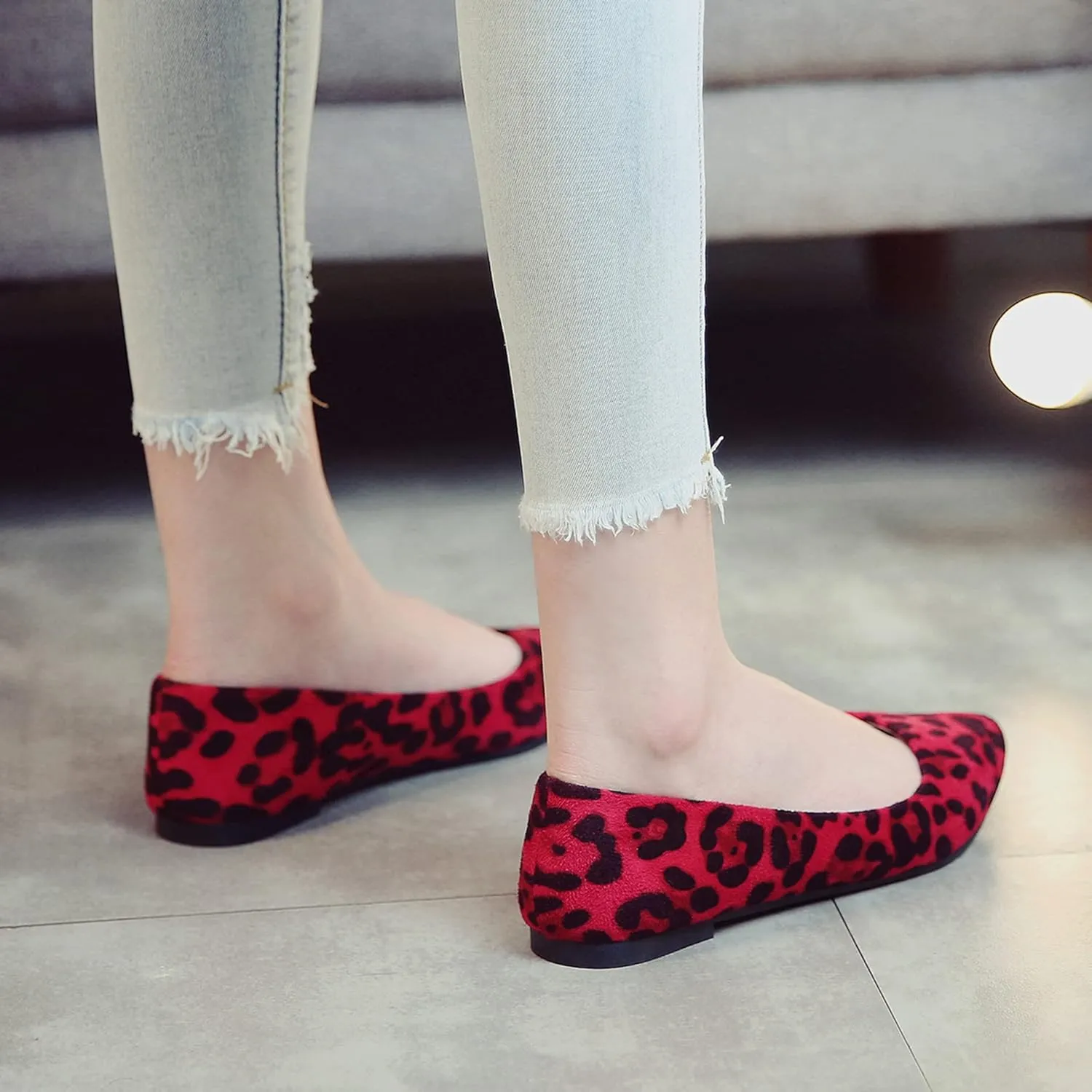 Hee grand Women's Leopard Suede Ballet Flats Pointy Toe Shallow Slip on Loafers Comfortable Walking Shoes Fashion Christmas Dress Shoes