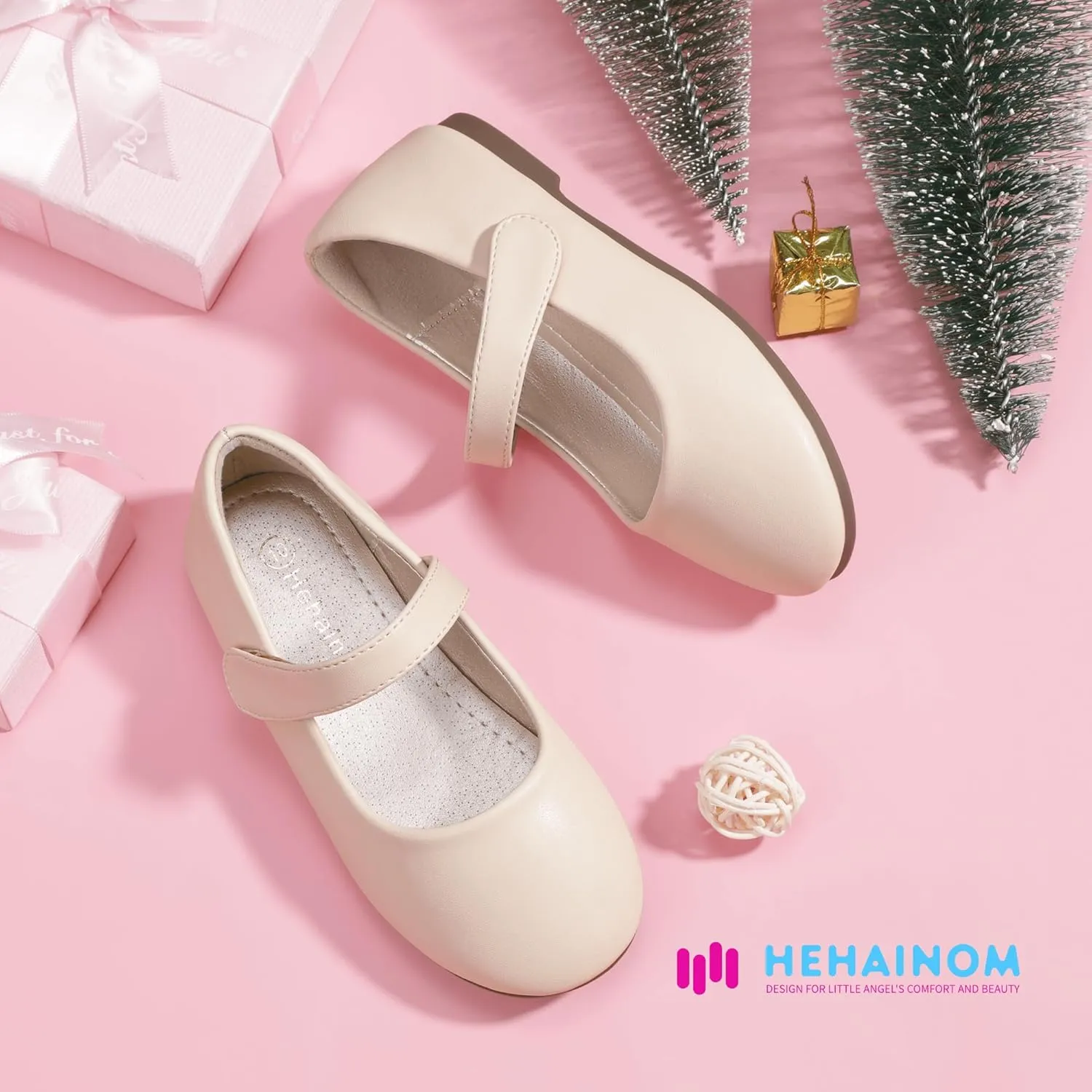 Hehainom Toddler Girls Flats Mary Jane Flower Girl Dress Shoes School Wedding Party Shoes
