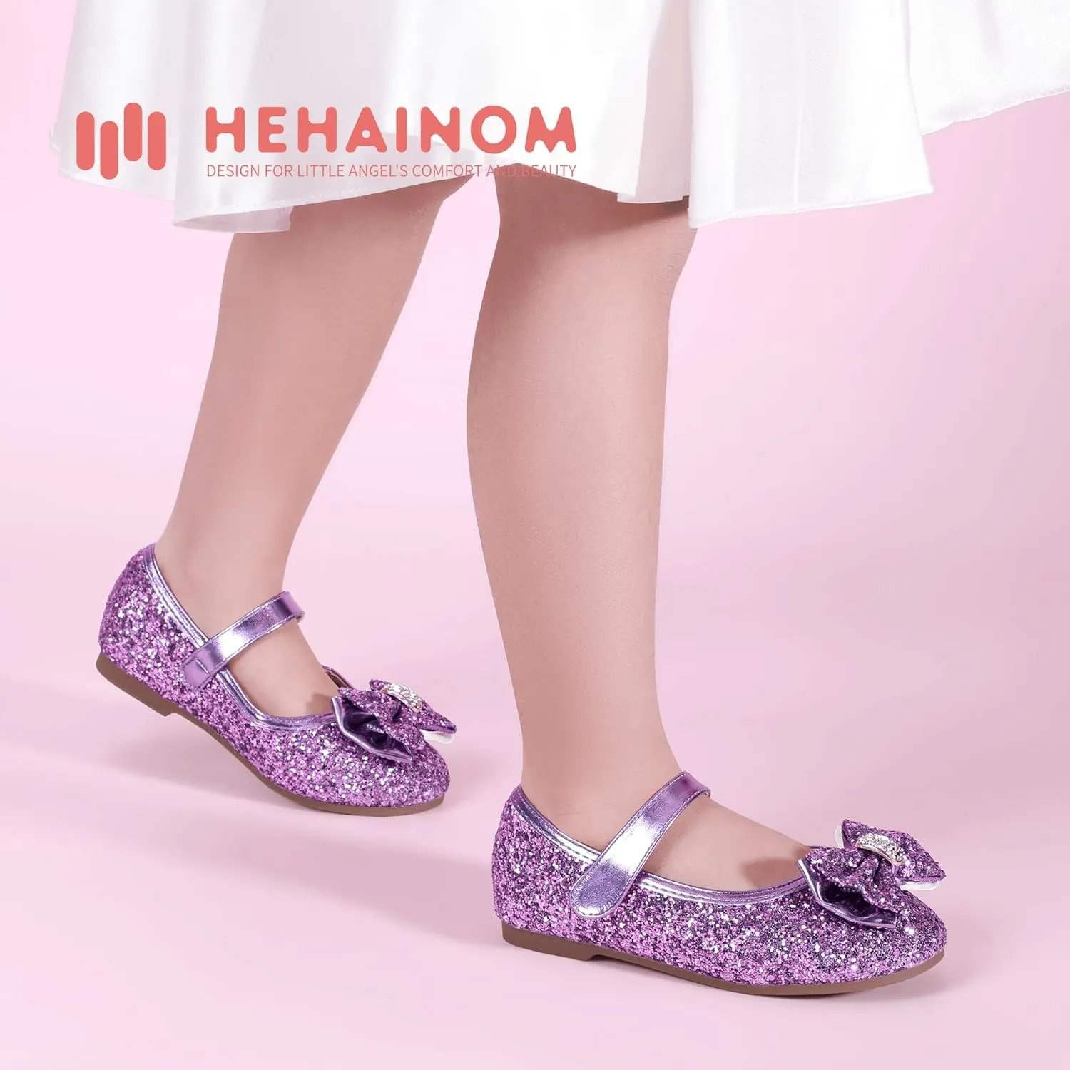 Hehainom Toddler Girls Flats Mary Jane Flower Girl Dress Shoes School Wedding Party Shoes