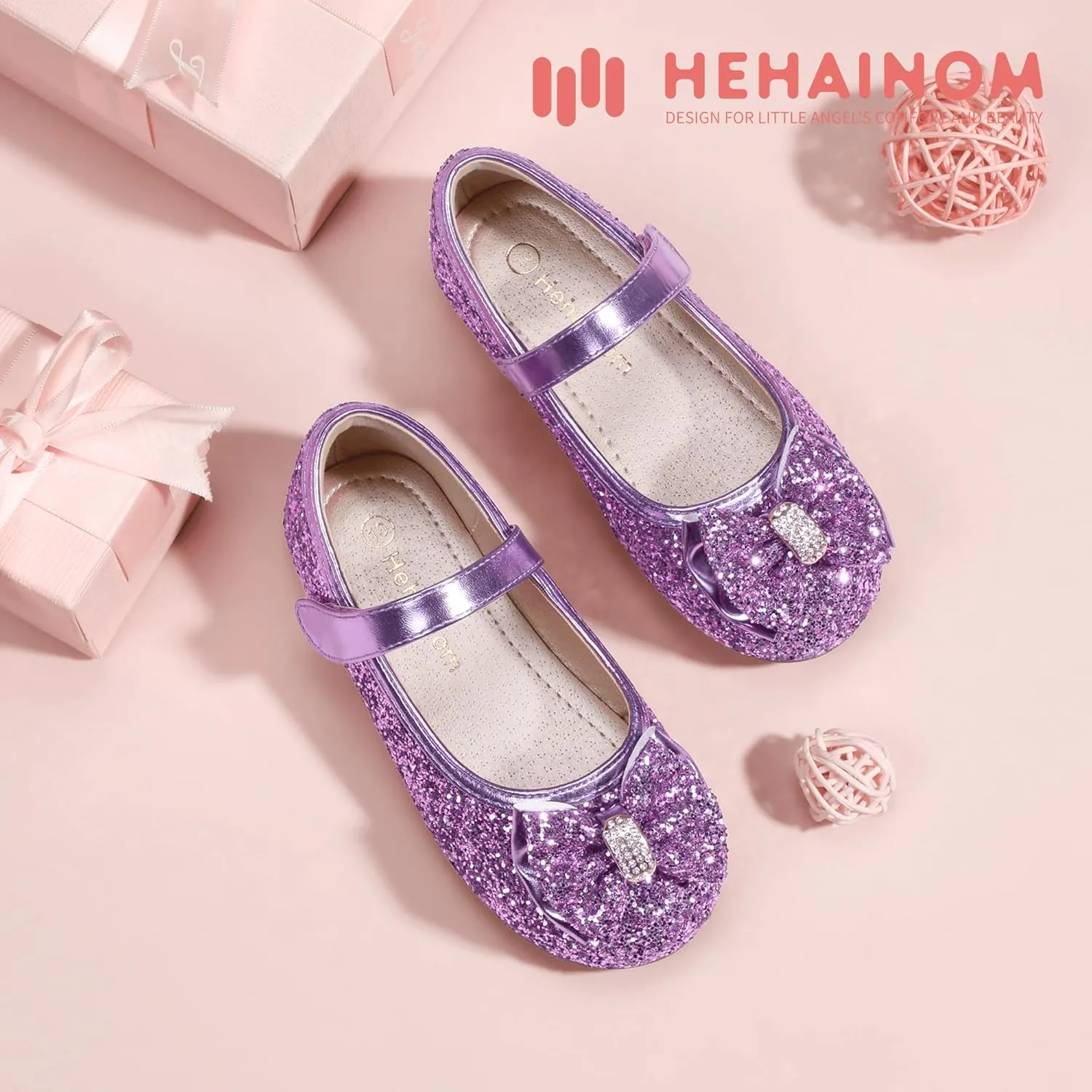 Hehainom Toddler Girls Flats Mary Jane Flower Girl Dress Shoes School Wedding Party Shoes