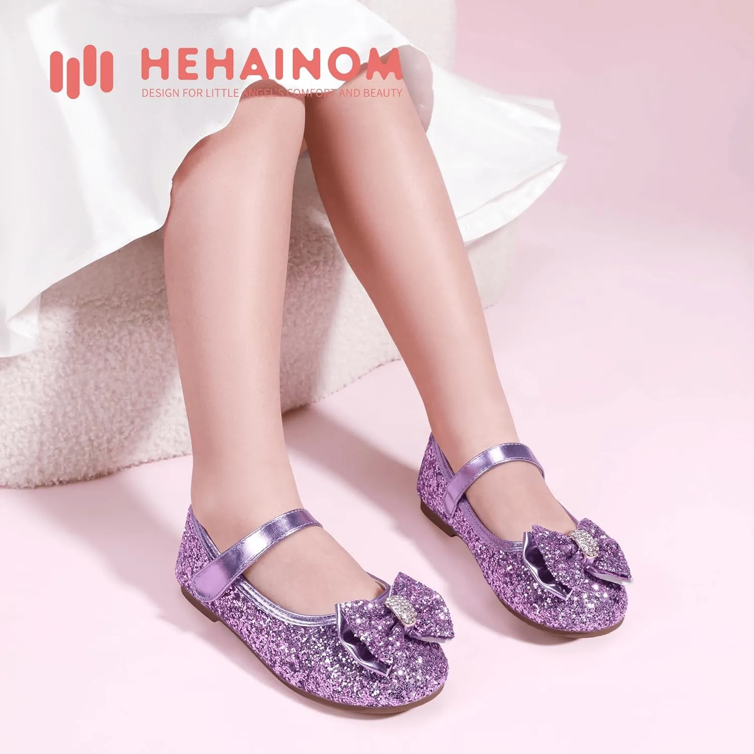 Hehainom Toddler Girls Flats Mary Jane Flower Girl Dress Shoes School Wedding Party Shoes