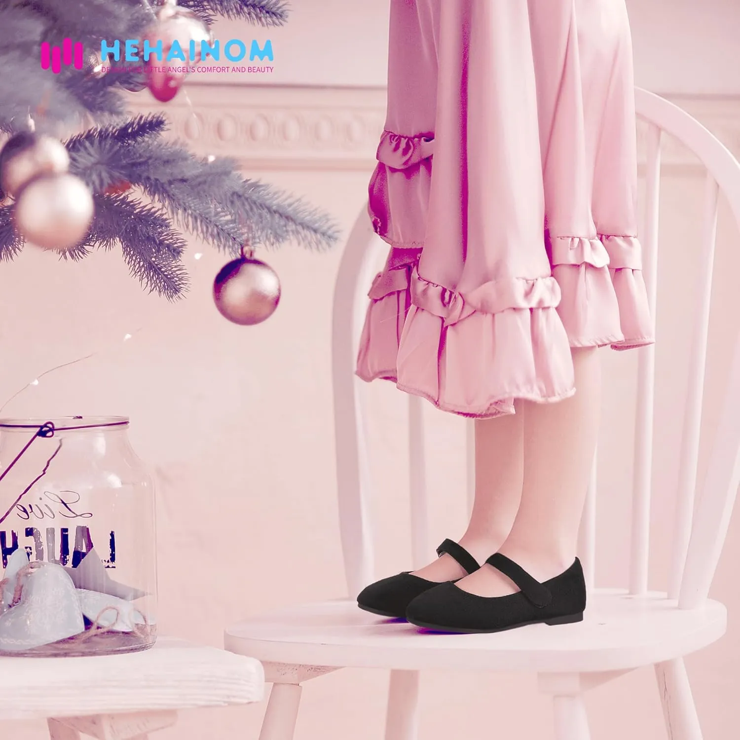 Hehainom Toddler Girls Flats Mary Jane Flower Girl Dress Shoes School Wedding Party Shoes