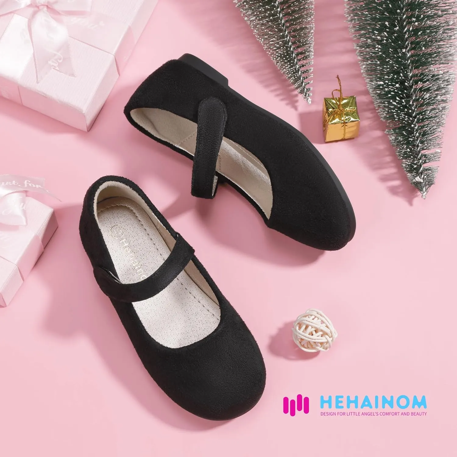 Hehainom Toddler Girls Flats Mary Jane Flower Girl Dress Shoes School Wedding Party Shoes