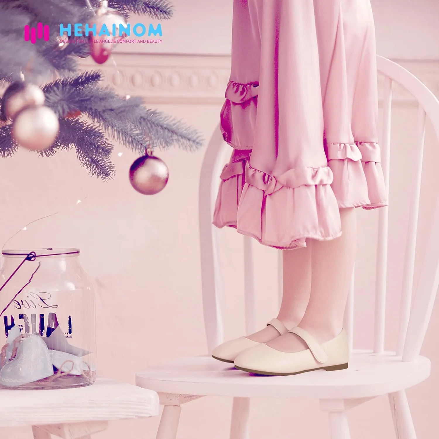 Hehainom Toddler Girls Flats Mary Jane Flower Girl Dress Shoes School Wedding Party Shoes