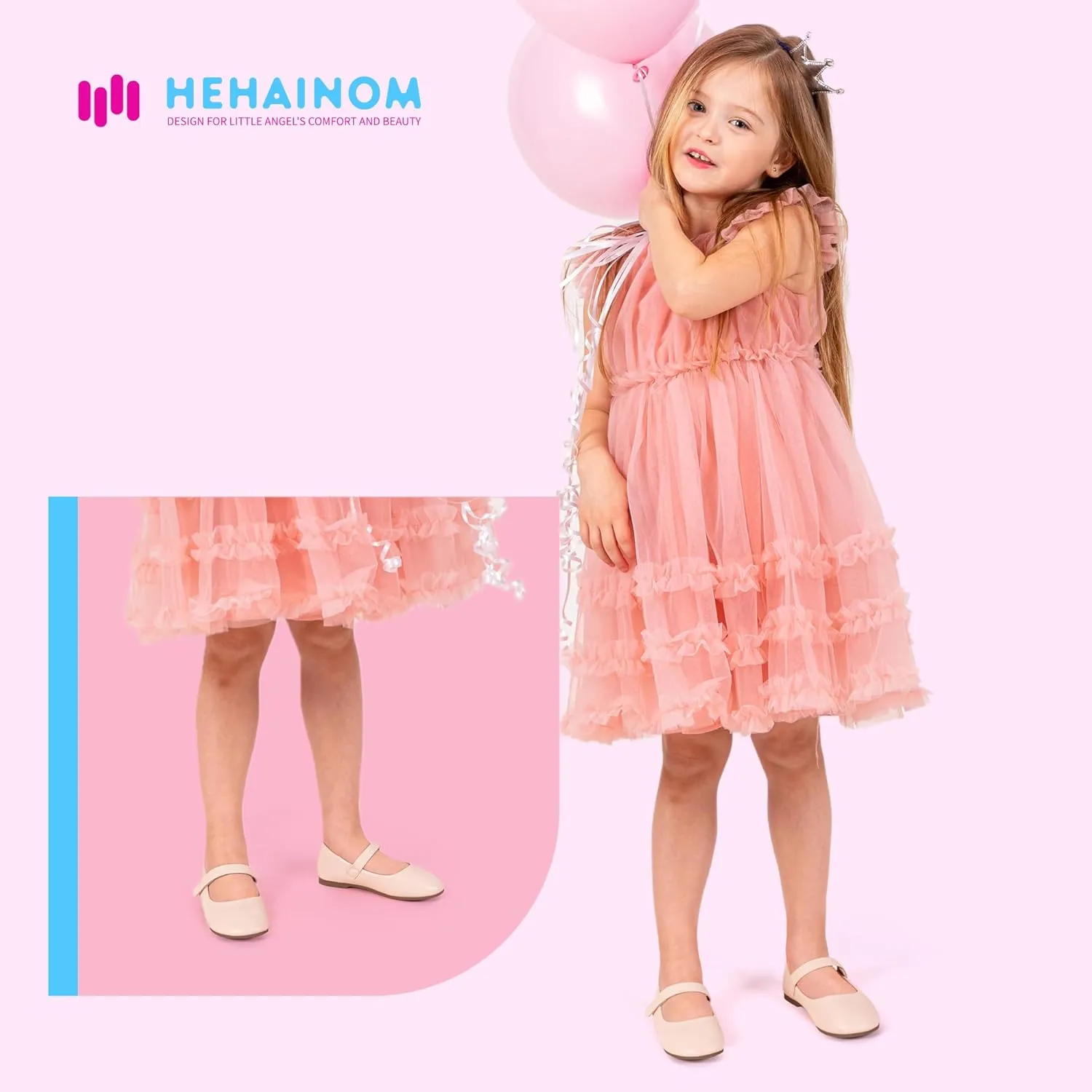 Hehainom Toddler Girls Flats Mary Jane Flower Girl Dress Shoes School Wedding Party Shoes