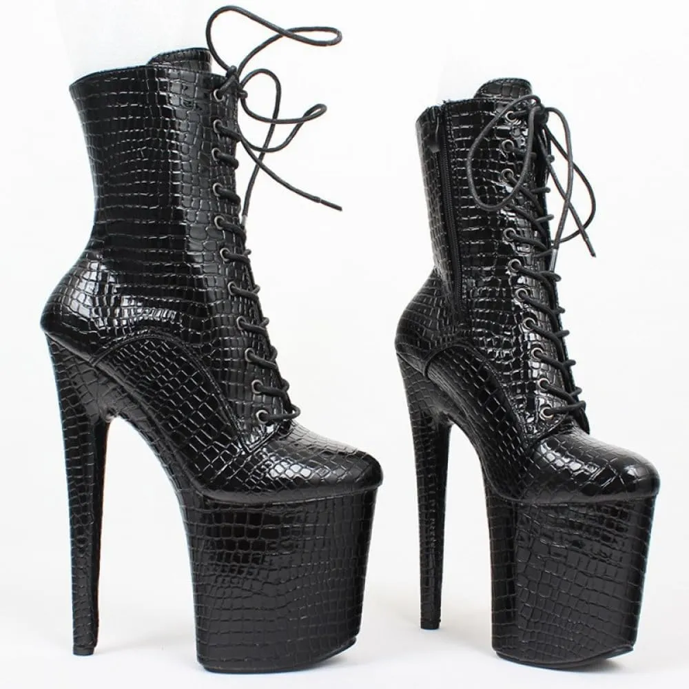 High Heels 20CM Crocodile Print Pole Dancing Lace Up Boots Modelling Women's High Heels
