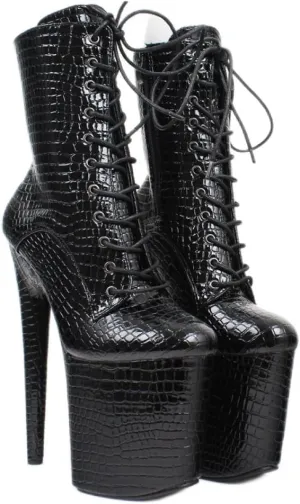 High Heels 20CM Crocodile Print Pole Dancing Lace Up Boots Modelling Women's High Heels