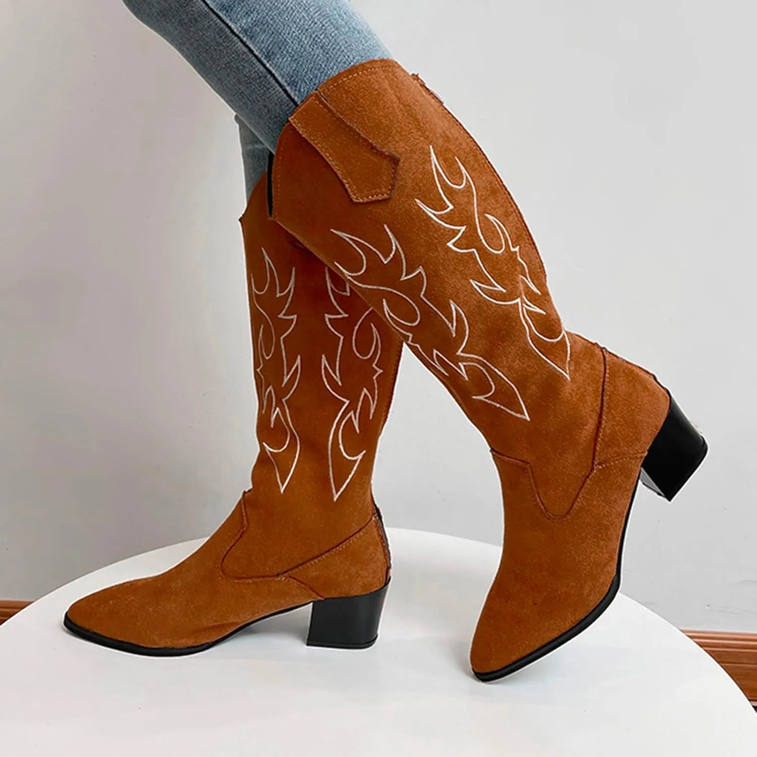 High Retro Zip Chunky Fashion Breathable Short Heels Shoes Women's Boots